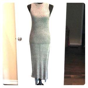 Zara Knit Long Flowy/Maxi Gray High Neck Dress S